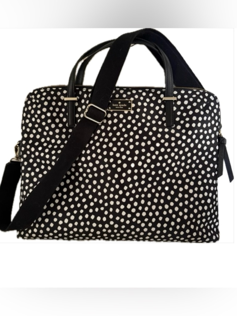 Kate Spade Black and White Polka Dot Nylon Laptop Bag with Detachable Strap - Picture 4 of 15